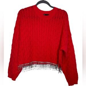 ASOS Design Red cable sweater with embellished hem in dark Red Size 12